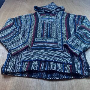 Baja Joe Mexican Blanket Hoodie XL Pullover Striped Boho Surf Skater Made Mexico